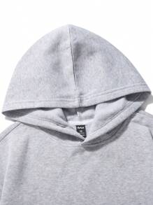 ROMWE MEN Men Figure & Slogan Graphic Drawstring Thermal Lined Hoodie - Light Grey - View 3