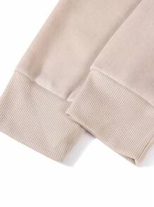 ROMWE MEN 男裝口號圖案袋鼠口袋保暖連帽衫 - 杏色 - 查看 4