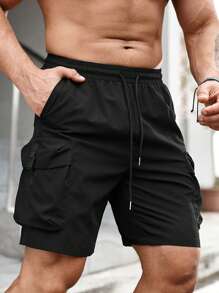 Manfinity EMRG Men Buckle Detail Flap Pocket Drawstring Waist Shorts - Black - View 6