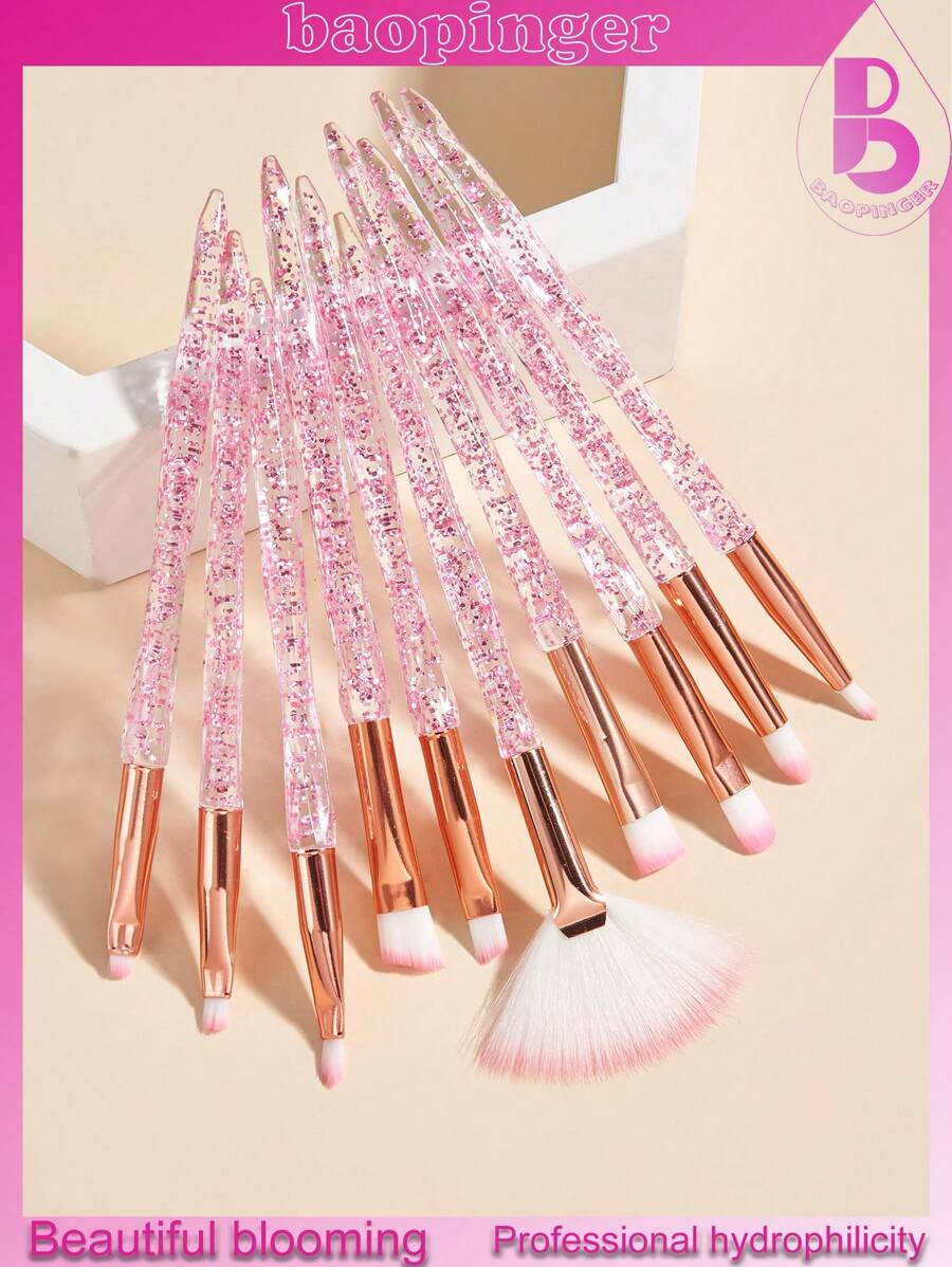10 piezas Juego de brochas de maquillaje de ojos con mango de cristal rosa de moda, juego de brochas de maquillaje facial mixto, brochas para base, sombra de ojos, cejas, herramientas de maquillaje, juego de brochas, kit de maquillaje, set de maquillaje completo, set de brochas de maquillaje, kit de maquillaje completo, kit de brochas, set de brochas de maquillaje, set de regalo de maquillaje, set