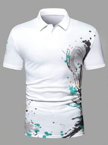 Manfinity LEGND 男士潑墨圖案POLO衫 - 白色 - 查看 6