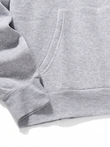 ROMWE MEN Men Figure & Slogan Graphic Drawstring Thermal Lined Hoodie - Light Grey - View 6
