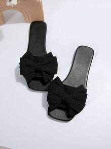 Tropiscape 蝴蝶结拖鞋 女士拖鞋 时尚凉鞋 防滑蝴蝶结户外鞋 适合约会、购物、度假、海滩、娱乐 营造度假氛围 放松海滩 秋季 圣诞节 冬季 圣诞礼物 - 黑色 - 查看 9