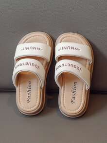 Chicas Zapatillas con doble banda con estampado de letra para verano - Beis - Ver 2