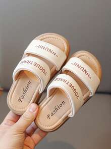 Chicas Zapatillas con doble banda con estampado de letra para verano - Beis - Ver 3