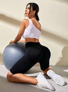 Easithlete 纯色宽腰带运动短裤女士运动短裤、健身短裤、骑行短裤 - 黑色 - 查看 6