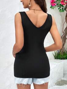 SHEIN Maternity Wrap Knot Side Nursing Tank Top - Black - View 2