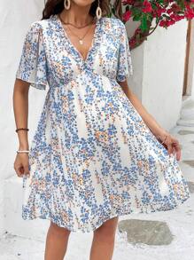 SHEIN Váy Bà bầu viền lá sen Họa tiết hoa Boho - Nhiều màu - Xem 1