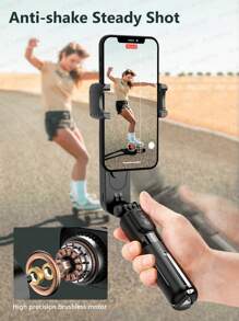 Gimbal Stabilizer For Smartphone, Portable Selfie Stick Tripod With Fill Selfie Light Wireless Remote Auto Rotate Balance Phone Holder Bracket Compatible With IPhone Android CellPhone, Black - Black - View 5