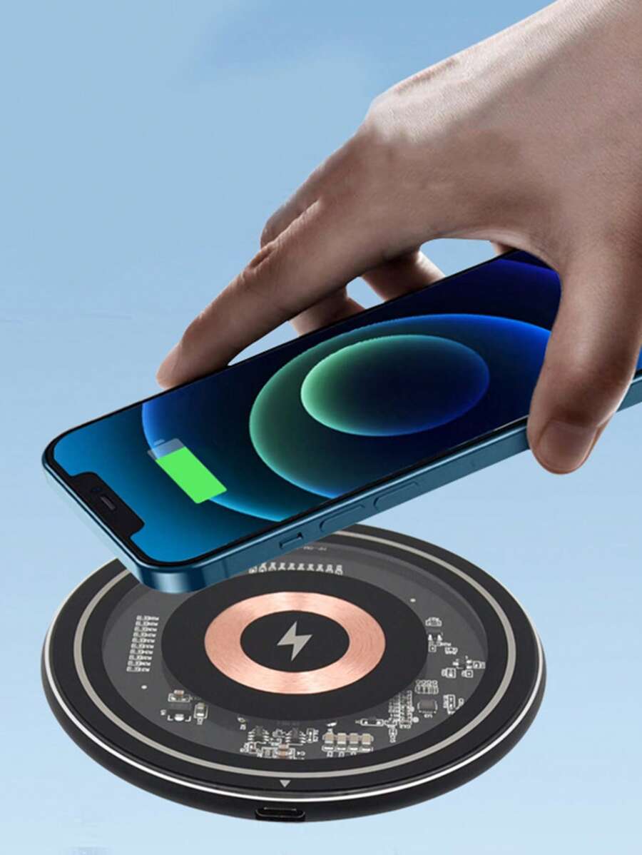 15w透明桌面無線充電器,適用於支援qi無線充電的手機和帶無線充電功能的airpods - 黑色 - 查看 1