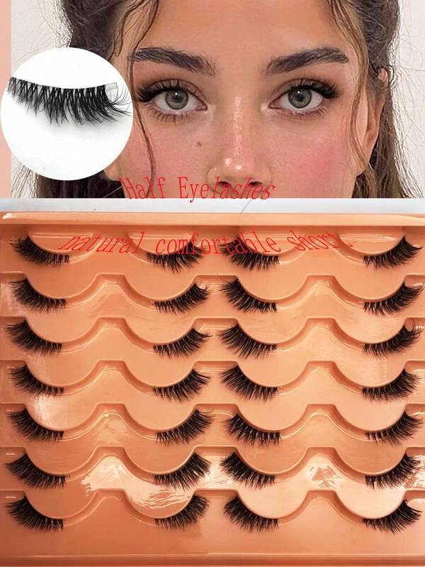 False Eyelashes, 14 Pairs Clear Band Cat Eye Elongated D-Curved Half Eyelashes Strip Lashes, Lashes, Eyelashes, Fake Lashes