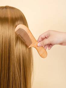 Peine de madera para el cabello, 1 peine de masaje de peluquería amarillo, peine de madera para cabello liso, peine portátil antienredos - Amarillo - Ver 2