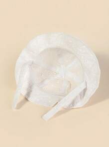 TUTUYA 1pc Girls" White Sun Hat With Pink Bowknot, Chin Strap, Lace & Floral Embroidery, Suitable For Daily And Vacation Use