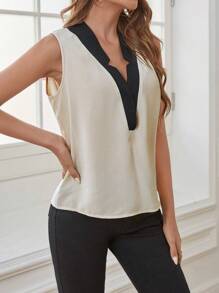 SHEIN Privé Áo sơ mi nữ Khối Màu Giải trí - Màu be - Xem 5