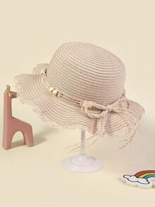 1pc Kids Bead Decor Boho Straw Hat For Summer - Beige - View 1