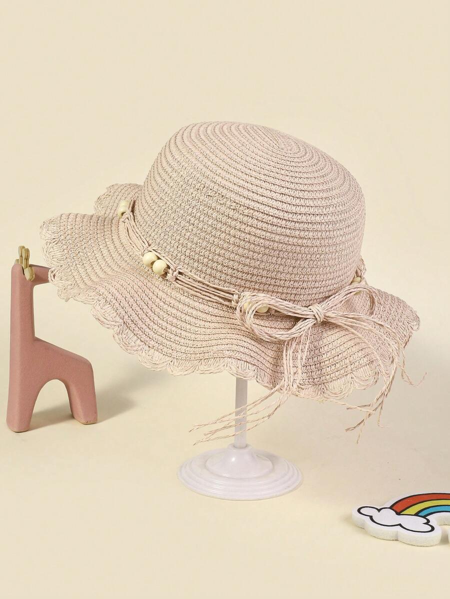 1pc Kids Bead Decor Boho Straw Hat For Summer - Beige - View 1