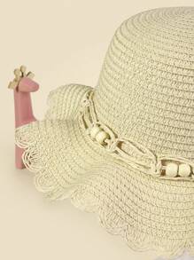 1pc Kids Bead Decor Boho Straw Hat For Summer - Beige - View 5