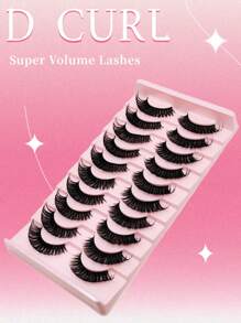 假睫毛，10 對 D 捲曲假睫毛俄羅斯條狀睫毛蓬鬆濃密卷蓬鬆纖細睫毛假睫毛 - 黑色 - 查看 2