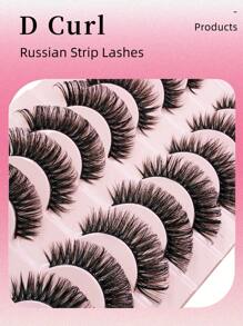 假睫毛，10 對 D 捲曲假睫毛俄羅斯條狀睫毛蓬鬆濃密卷蓬鬆纖細睫毛假睫毛 - 黑色 - 查看 7