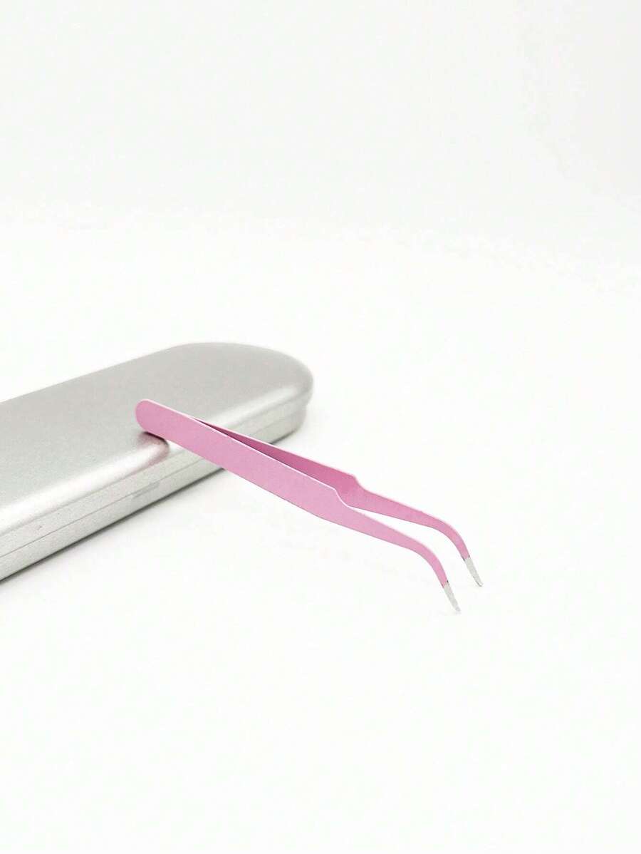 金色羽毛尖头镊子，睫毛延长工具精密镊子，美容师用多功能镊子 - 粉色 - 查看 1