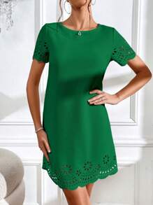 SHEIN Clasi 鏤空貝殼邊洋裝 - 綠色 - 查看 6