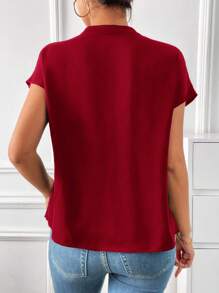 SHEIN LUNE Leopard Print Notched Neck Batwing Sleeve Blouse,Short Sleeve Tops,Casual - Burgundy - View 2