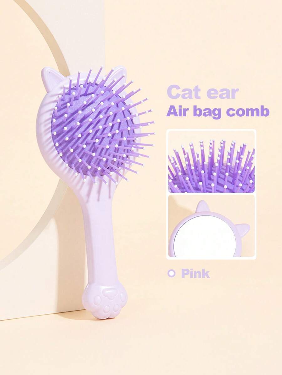 Cat Ear Decor Cushion Hair Brush - Purple - View 1