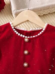 SHEIN Young Girl Contrast Lace Puff Sleeve Button Front Dress