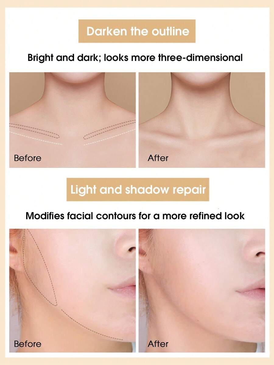 Double Ended Highlight & Contouring Stick,1Pc MultiFunction Contouring Stick Matte Contouring