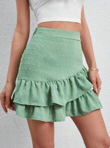 SHEIN Frenchy 圓點荷葉邊半身裙 - 薄荷綠 - 查看 4