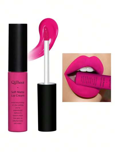 QIBEST Crema de labios mate suave, altamente pigmentada, de larga duración, taza antiadherente, lápiz labial líquido, brillo de labios, esmalte de labios