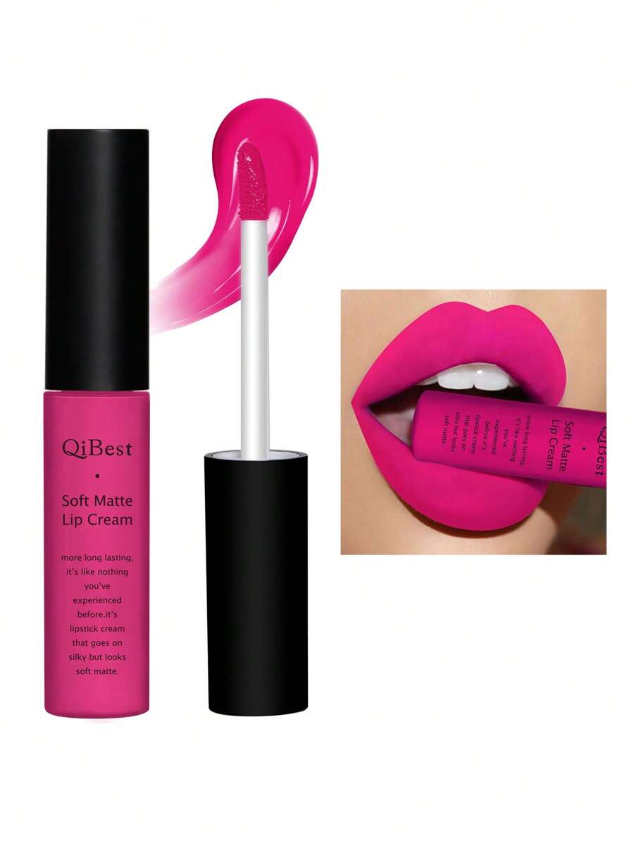 QIBEST Soft Matte Lip Cream,Highly Pigmented Long-Lasting Wear Non-Stick Cup Liquid Lipstick Lip Gloss Lip Glaze - Màu hồng gỉ - Xem 1