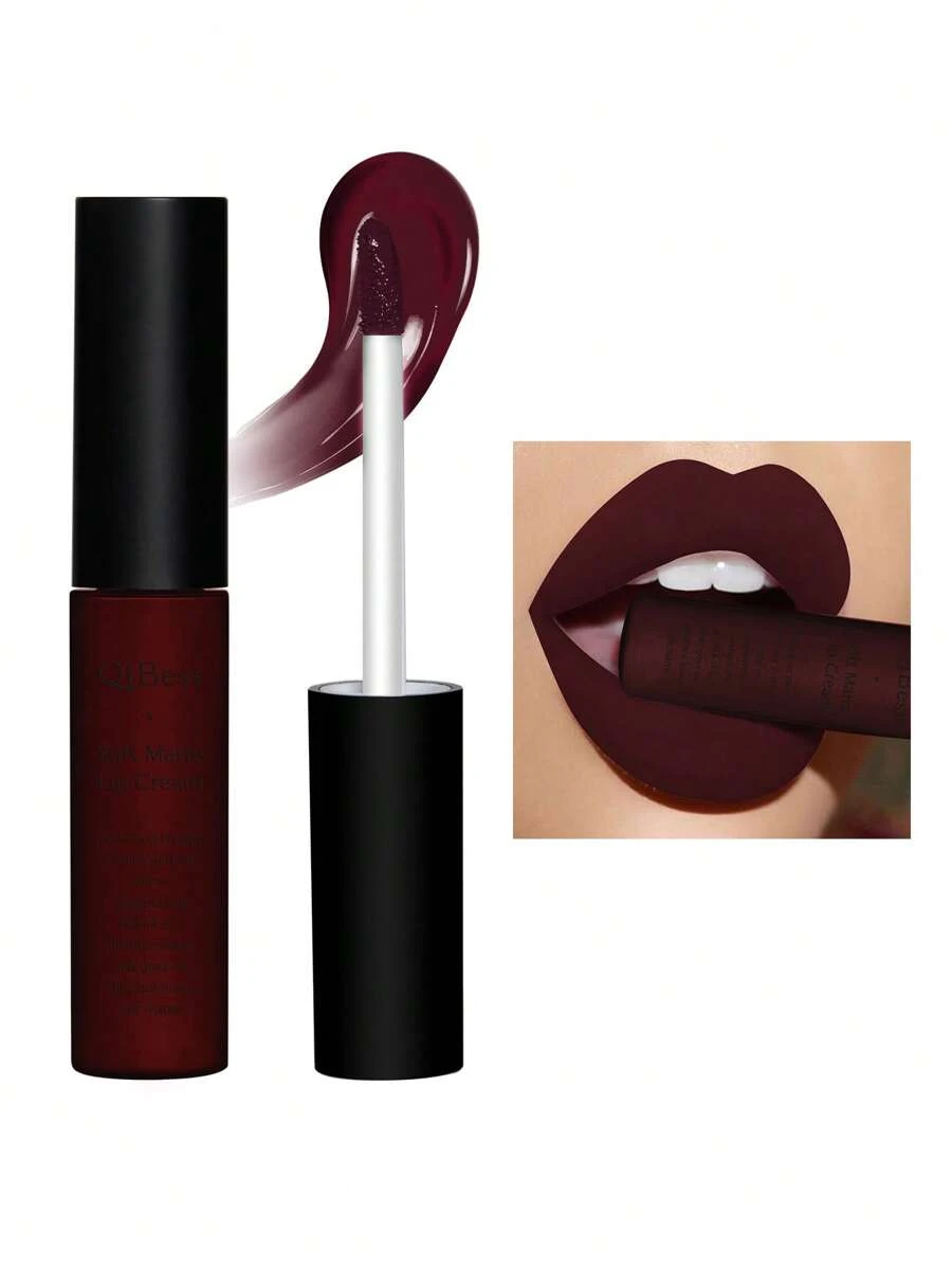 QIBEST Soft Matte Lip Cream,Highly Pigmented Long-Lasting Wear Non-Stick Cup Liquid Lipstick Lip Gloss Lip Glaze - 咖啡棕 - 查看 1
