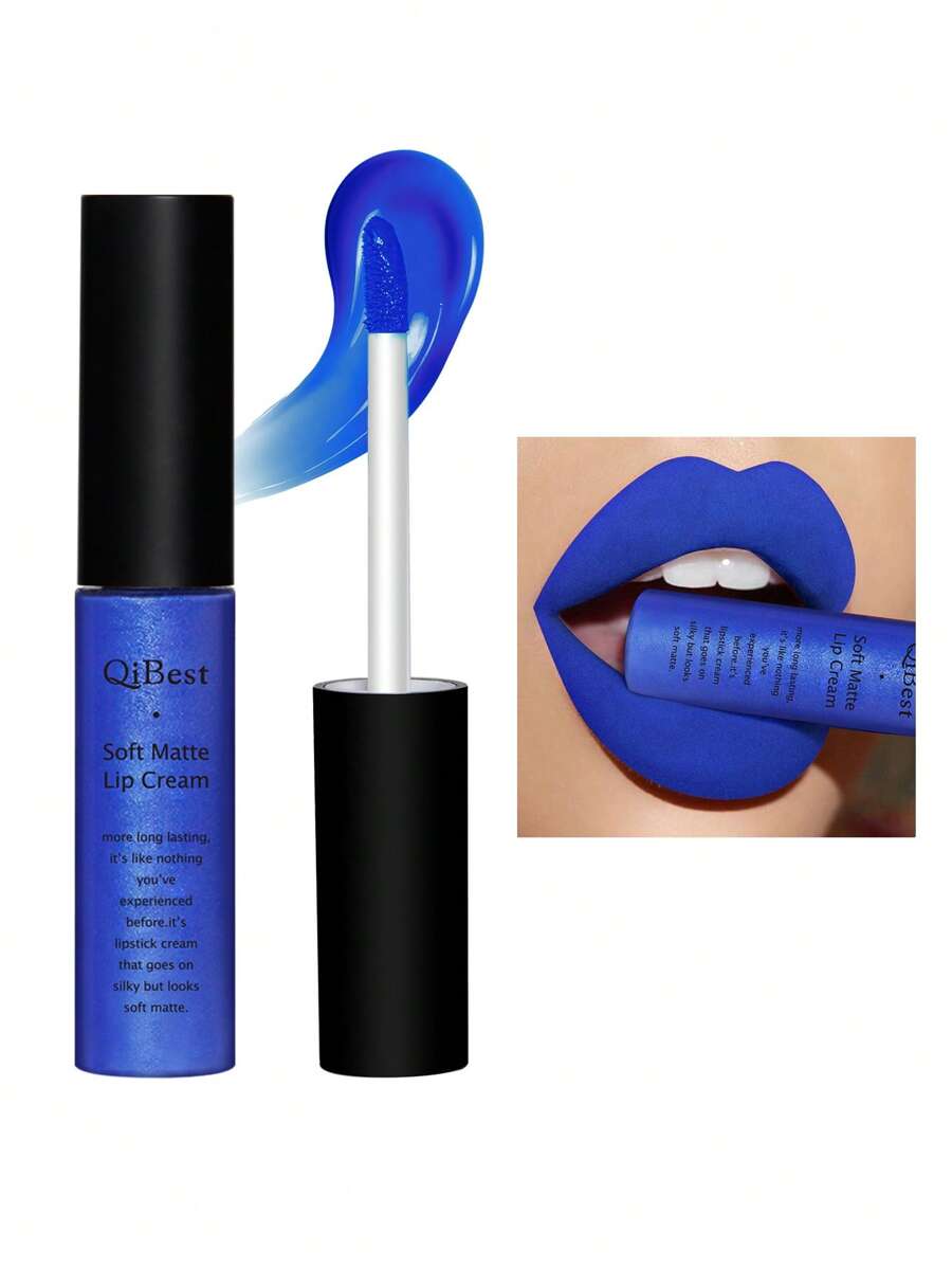 QIBEST Soft Matte Lip Cream,Highly Pigmented Long-Lasting Wear Non-Stick Cup Liquid Lipstick Lip Gloss Lip Glaze - 藍色 - 查看 1
