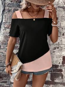 SHEIN LUNE 撞色挖肩T恤 - 淺粉色 - 查看 5