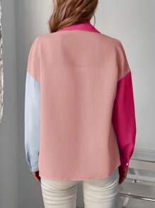 SHEIN LUNE 撞色翻蓋口袋落肩袖襯衫 - 彩色 - 查看 2