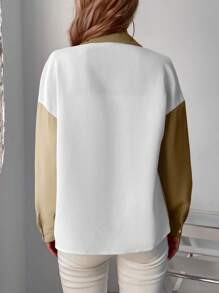 SHEIN LUNE Áo sơ mi nữ Túi Nút phía trước Khối Màu Giải trí - Nhiều màu - Xem 2