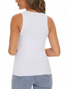 Button Front Tank Top - White - View 2