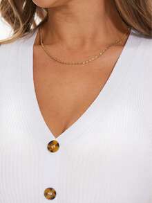 Button Front Tank Top - White - View 4