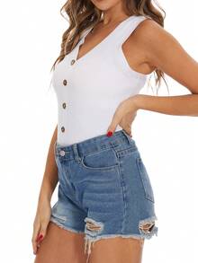 Button Front Tank Top - White - View 5