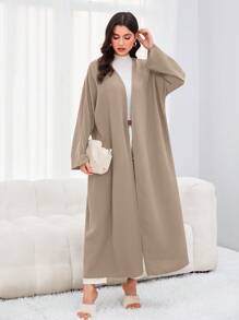 Al Najma 前开式适度长袖阿拉伯长袍 - 卡其色 - 查看 1