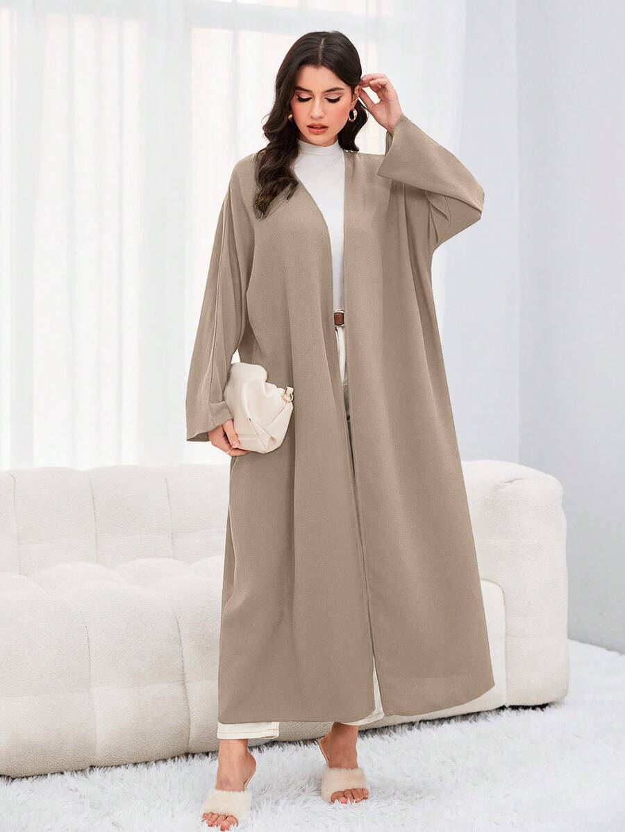 Al Najma 前开式适度长袖阿拉伯长袍 - 卡其色 - 查看 1