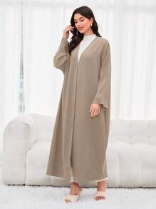 Al Najma 前开式适度长袖阿拉伯长袍 - 卡其色 - 查看 3