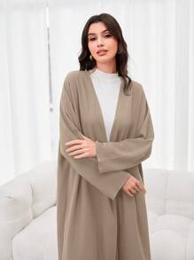 Al Najma 前开式适度长袖阿拉伯长袍 - 卡其色 - 查看 5