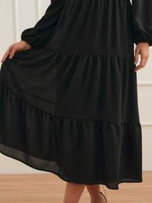 SHE(IN) BRASIL Cold Shoulder Lantern Sleeve Ruffle Hem Dress - màu đen - Xem 6