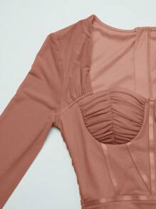 L'Amorae Ruched Mesh Bustier Bodycon Dress - Dusty Pink - View 6