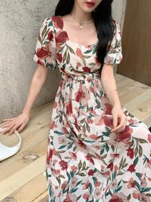 DAZY 印花泡泡袖連衣裙 - 彩色 - 查看 5