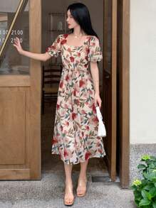 DAZY 印花泡泡袖連衣裙 - 彩色 - 查看 8