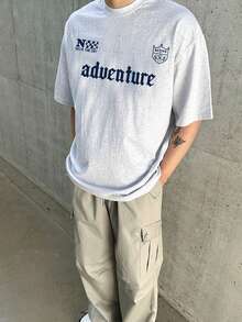 DAZY Men Cotton Letter Graphic Drop Shoulder Tee - Grey - View 5