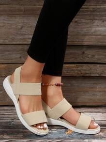 女士露趾運動戶外彈性涼鞋 - 米色 - 查看 2
